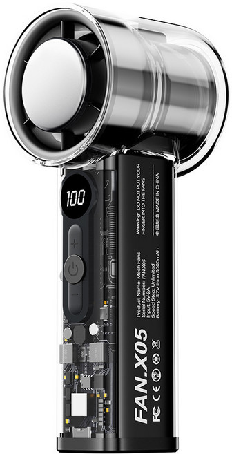 FAN.X05 手持風扇 半導體製冷, 黑色X05透明機甲高速製冷風扇, 60*55*155mm