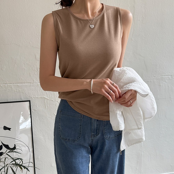 데일리앤 유즈비 국내제작 9컬러 여성 스판 기본 나시 레이어드 이너 민소매 티셔츠