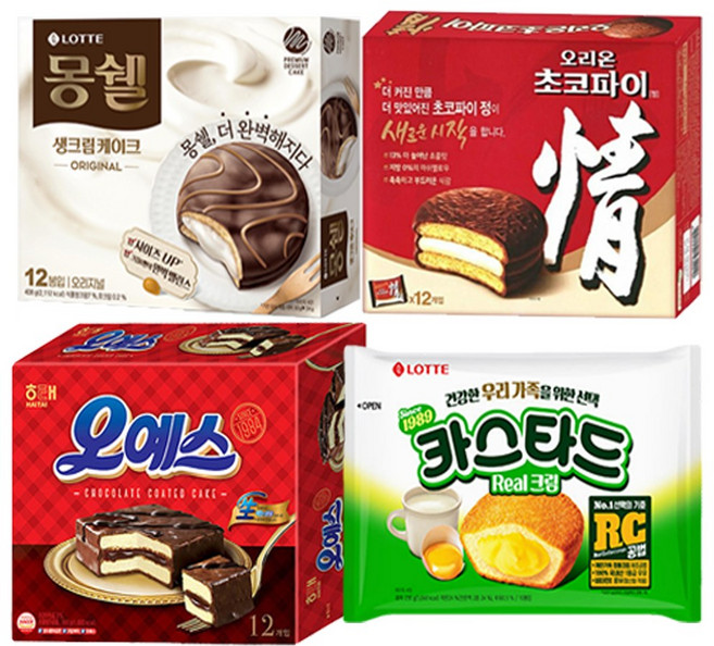 초코파이468g+몽쉘통통크림384g+오예스360g+롯데카스타드230g, 1세트, 230g