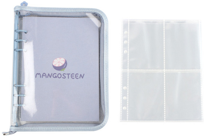 6공 포카 바인더 + A5 4칸 양면 속지 30장 포함 포토 카드 앨범 콜렉트북 사진 포켓 홀더 콜북 사진첩 다이어리 홀더북 포카북 카드북 포토북, R99910L, 1개, 애쉬블루