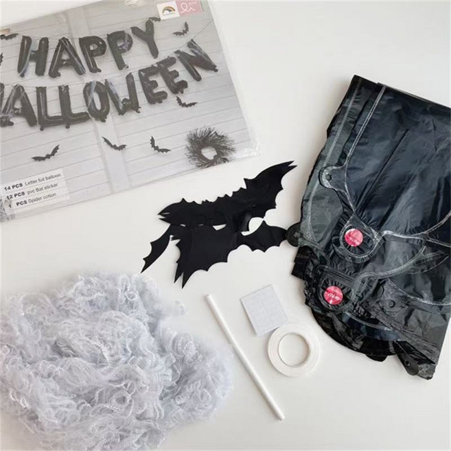 할로윈 풍선장식 알루미늄 필름 풍선 세트 거미줄 박쥐, 검은색