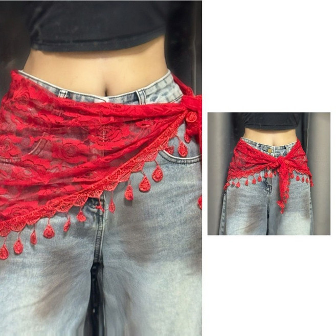 메인워크 여성 레이어드 랩스커트 레이스 기질 패션 루즈핏 삼각 앞치마 빈티지 댄스 힙커버 엉덩이가리개 커버 치마