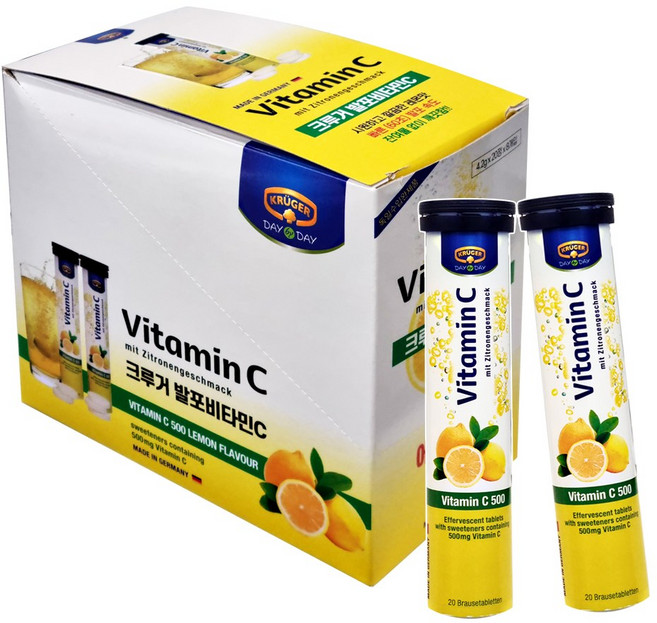 크루거 발포비타민C 20정 x8개 독일산 레몬맛 빠른발포속도 비타민C500mg, 8세트