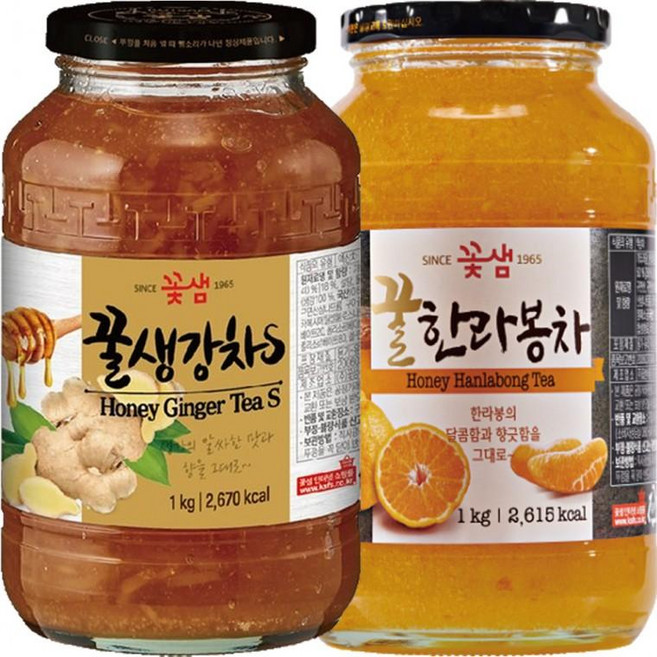꽃샘 꿀 액상차 생강차 S 꿀한라봉차 1kg 세트, 1, 꿀생강차 S + 꿀한라봉차