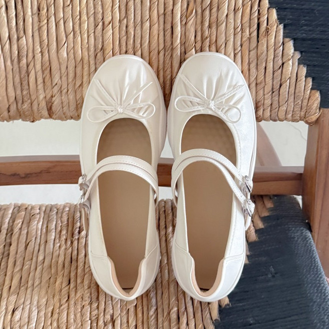 슈뿐 러블리 리본 셔링 발편한 발레코어 메리제인 키높이 플랫 슈즈