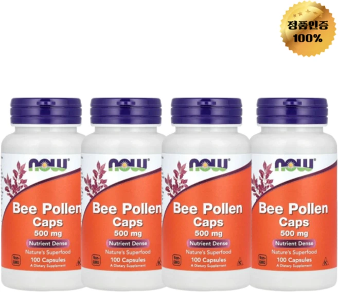 2+2 나우푸드 벌 꽃가루 캡슐 500mg 캡슐 100정, 4개 - 쿠팡