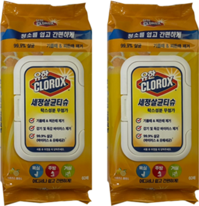유한락스 세정살균티슈 시트러스 블렌드 60p, 2개