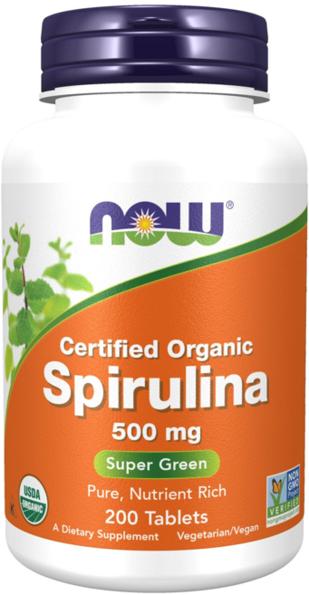NOW Foods 螺旋藻無麩質素食錠 500mg, 200顆, 1罐