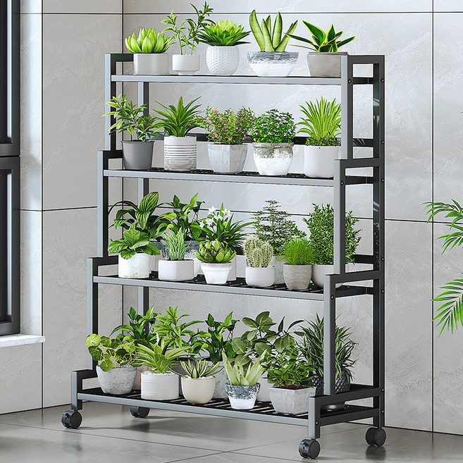 가남 이동식 화분정리대 베란다화분정리대, 4단, 블랙