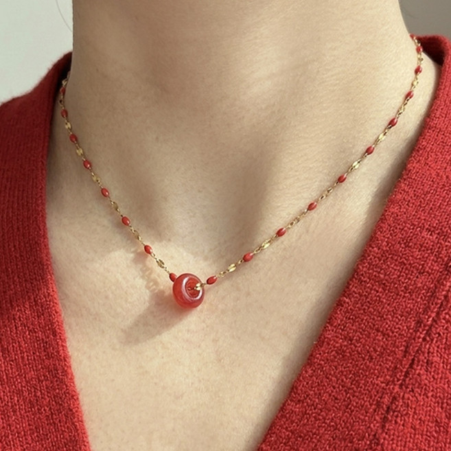 써지컬스틸 도넛링 원석 컬러 체인 목걸이