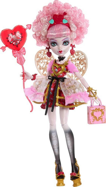 Monster High 몬스터하이 무서운 달콤한 생일 인형 큐피드 아스테리아 핑크와 레드 파티 드레스 초대장 풍선 등과 같은 테마 액세서리, 02. Cupid Asteria