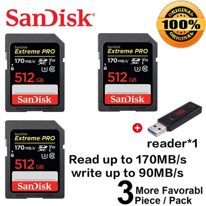 SanDisk Extreme PRO U3 V30 4K 1 테라바이트 512GB 64GB 256GB SDXC UHS-I Class10 32GB 95 메터/초 메모, 15 3pcs-512G-combo