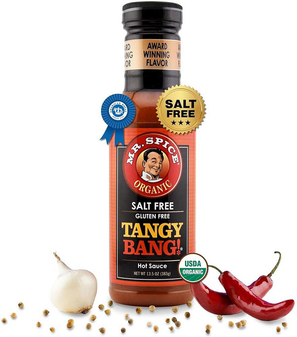 Mr. Spice 무염 수상 경력에 빛나는 맛 탱기 뱅 소스 저나트륨 유기농 무소금 핫 글루텐 프리 저칼로리 382.7g(13.5온스) (1팩), 383g, 1개