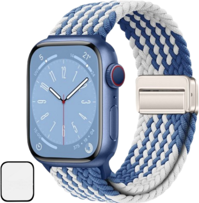 NUBASE 애플워치 호환 마그네틱 체크 브레이드 솔로루프 스포츠 스트랩, 스카이블루, 1개