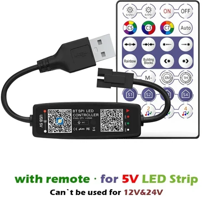 WS2812B 컨트롤러 블루투스 음악 픽셀 LED 스트립 빛 SK6812 라이트 USB 5V APP 원격, 04 USB5V with Remote