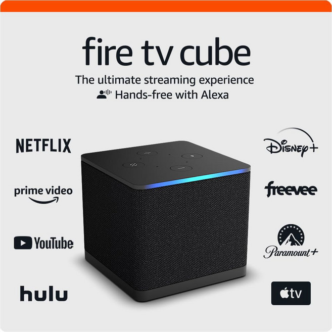 AI 기반 Fire TV 검색 기능이 있는 Amazon Fire TV Cube Alexa가 탑재된 핸즈프리 스트리밍 장치 Wi-Fi 6E 4K 울트라 HD