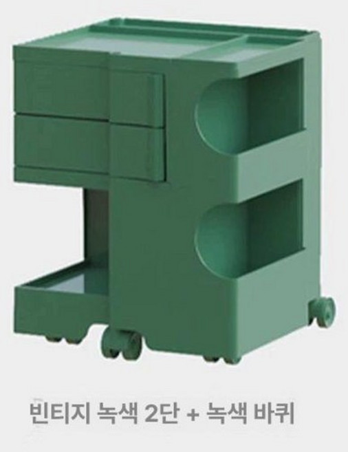 보비트롤리 360도 이동식 회전 웨건 서랍 인테리어, 1개, 중고 그린 2단