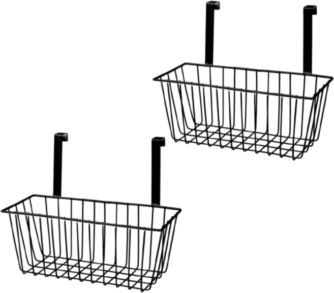 싱크대 창틀 무타공 걸이형 선반 수납바구니, 검은색, 2개