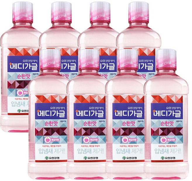 메디가글 순한맛 구강청결제 복숭아향, 250ml, 8개