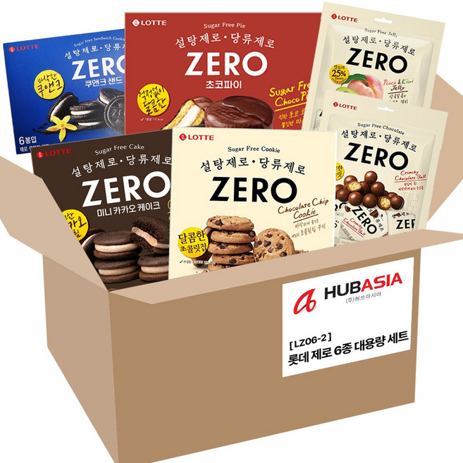 롯데 제로과자세트 대용량 6종 사무실 탕비실 간식세트 제로 카카오케이크+제로 크런치초코볼+제로 초콜릿칩쿠키+제로 쿠앤크샌드+제로 후르츠젤리+제로 초코파이, 1개