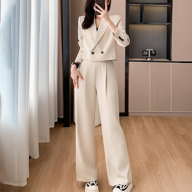 스타일닥터 여성 정장 투피스 허리조임 오피스룩 패션 상하세트 숏자켓+와이드 팬츠