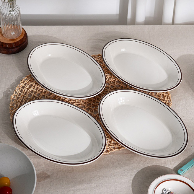 시라쿠스 뉴욕 킹스인 홈파티 메인 디너 그릇 타원볼, 4개, 콜라브라운