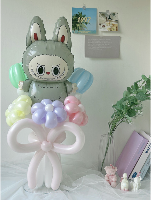 [완제품] 라부부 풍선 꽃다발 캐릭터 풍선 생일파티 웨딩 선물 이벤트 소품 사진 인스타, 1개, 회색 라부부