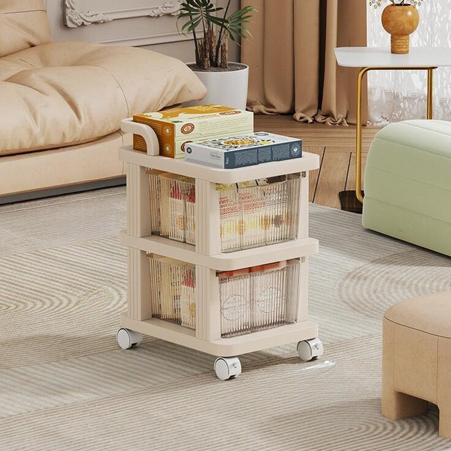 웜모먼트 이동식 수납 다용도 선반 트롤리, 화이트, 2단