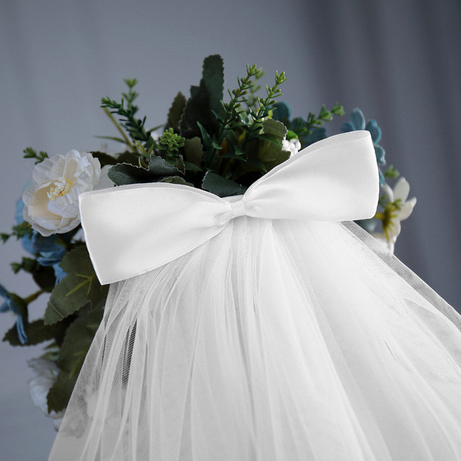 웨딩 헤어 액세서리 짧은 리본 베일 셀프웨딩 헤어장식 생일파티 기념일용 청순한 느낌의 고급스러운 웨딩소품