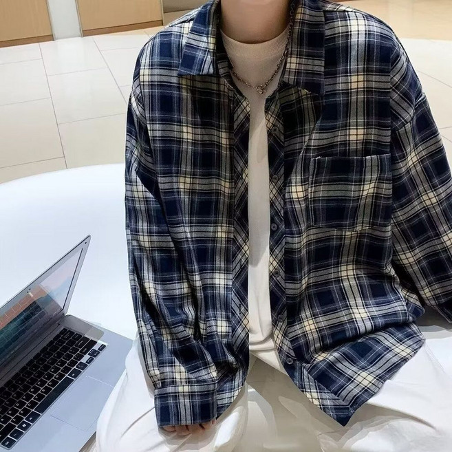 格子襯衫長袖夏季春秋季寬鬆潮牌休閒復古青少年百搭襯衣薄款外套