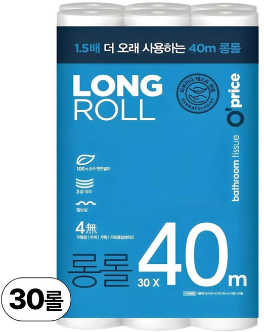 오프라이스 롱롤 3겹 화장지 40m, 30롤, 1개