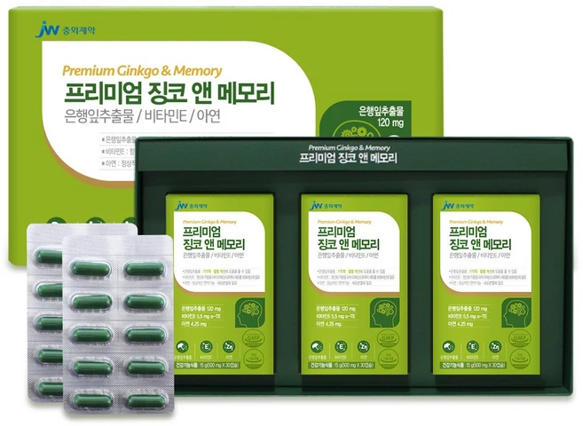 중외제약 프리미엄 징코앤메모리 (500mg * 90캡슐 )*3세트 은행잎추출물 기억력, 90정, 3개 - 쿠팡