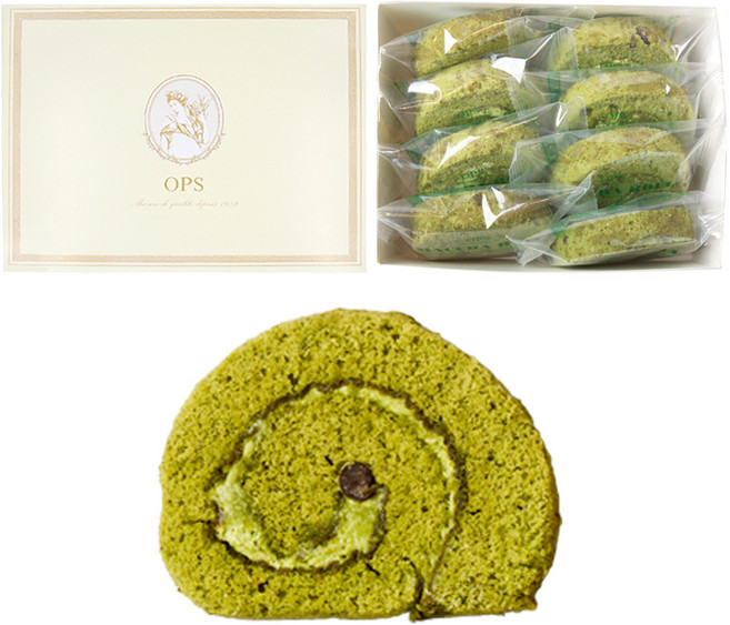 [옵스] 말차롤케익 (8EA) 고급 수제 말차 롤케이크, 240g, 1개