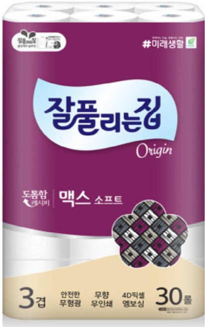 잘풀리는집 명작 순수 3겹 롤화장지, 30m, 30롤, 15개