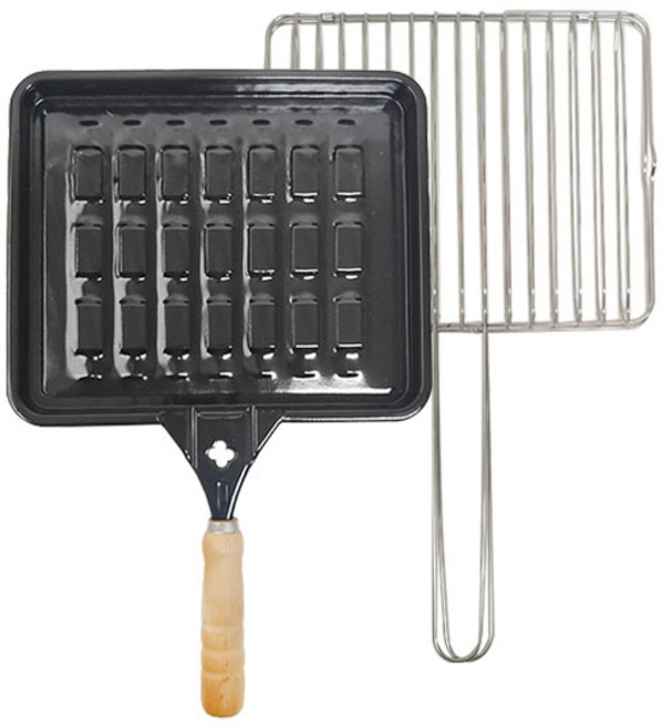 로타리 사각 석쇠 법랑팬 가정용석쇠 초벌 숯불갈비 생선구이 캠핑 그릴, 03 석쇠+신형 법랑판 SET, 1개