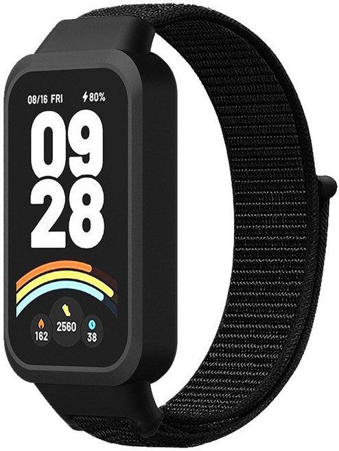 오네꼬네 샤오미 미밴드9 액티브 호환 일체형 스트랩 벨크로 나일론 찍찍이 밴드 시계줄, 1개, 멀티블랙