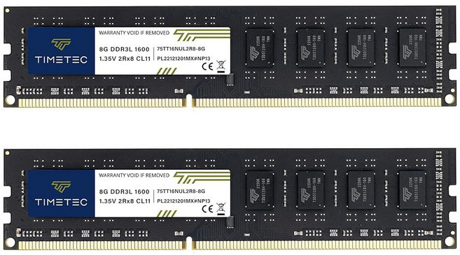 Timetec 16GB KIT(2x8GB) DDR3 1600MHz (DDR3-1600) PC3-12800 (PC3-12800U) Non-ECC 언버퍼드 1.5V CL11 2Rx, DDR3L / DDR3 Premium 16GB KIT(