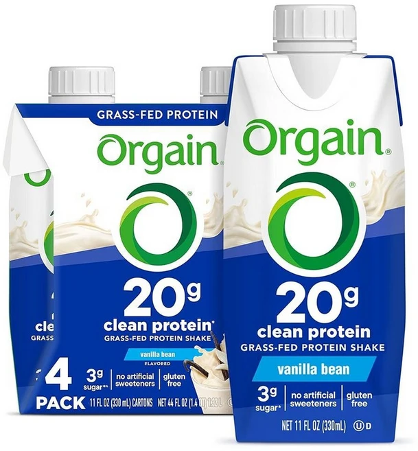 Orgain 목초 사육 클린 단백질 쉐이크 바닐라 빈 - 20g 식사 대용 바로 마실 수 있음 글루텐 프리 콩 코셔 300ml(11온스) (4팩) 195732, Orgain 목초 사육 클린 단백질 쉐이크, 바닐라 빈, 330ml - 쿠팡