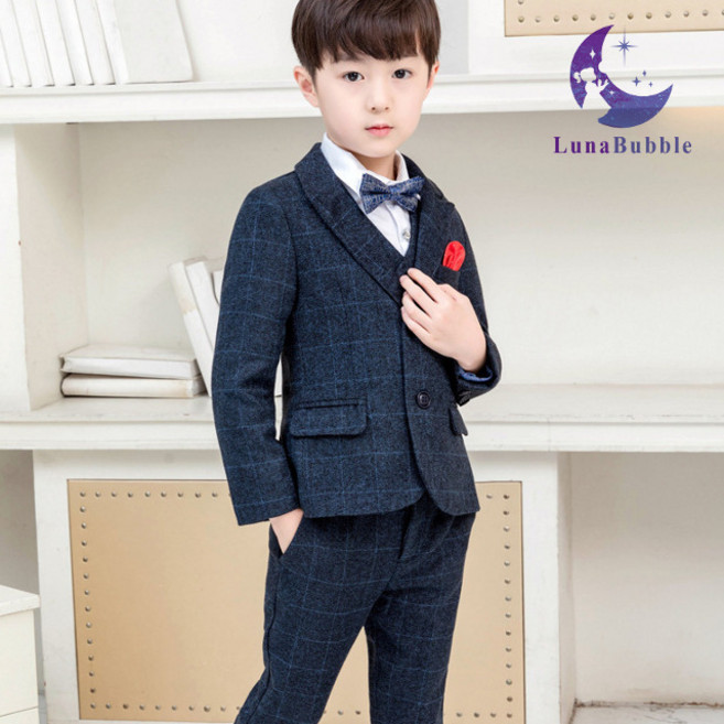 루나버블 체크 네이비 정장 4종 5종 세트 9-21호 아동 주니어 초등학생 어린이 남아 키즈 결혼식 양복 슈트
