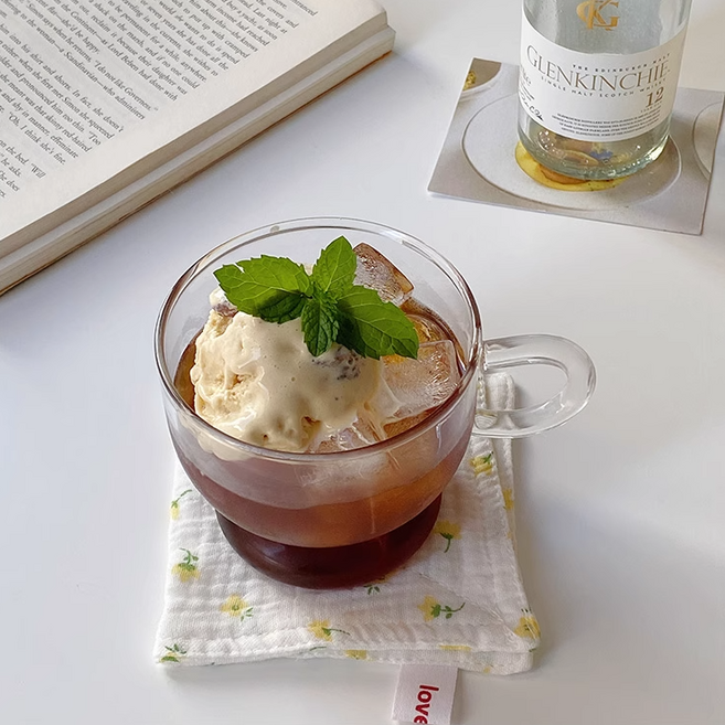 롤링페이퍼 아포가토 라인 붕규산 내열유리컵 커피잔, 1개, 투명