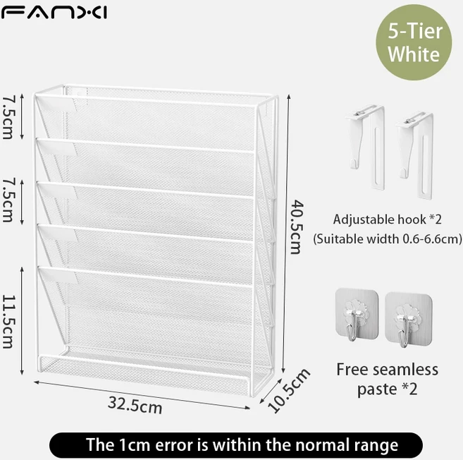 벽걸이형 파일 정리함 사무실 메쉬 벽 홀더 카테고리 이름표가 있는 잡지 종이, 01 6-tier-white