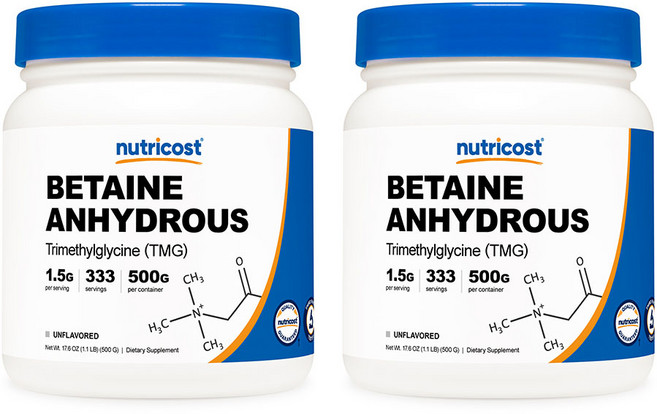 Nutricost Betaine Anhydrous Trimethylglycine TMG Powder 뉴트리코스트 베타인 파우더 500g 2팩, 2개