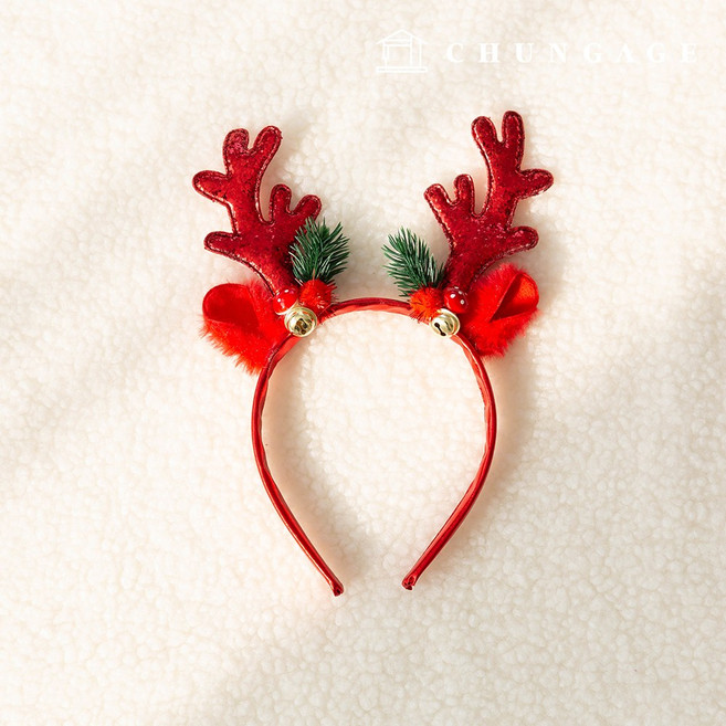 천가게 크리스마스 머리띠 루돌프 반짝이 방울 사슴뿔 파티용품 생일, 02) 레드