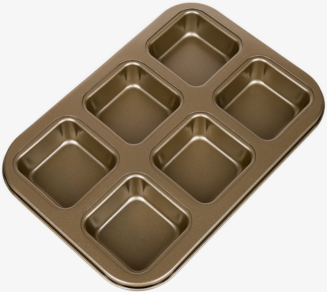 낮은 큐브팬 6구 골드 파운드틀 파운드케익팬 오븐 미니케익틀 베이킹도구, 1개