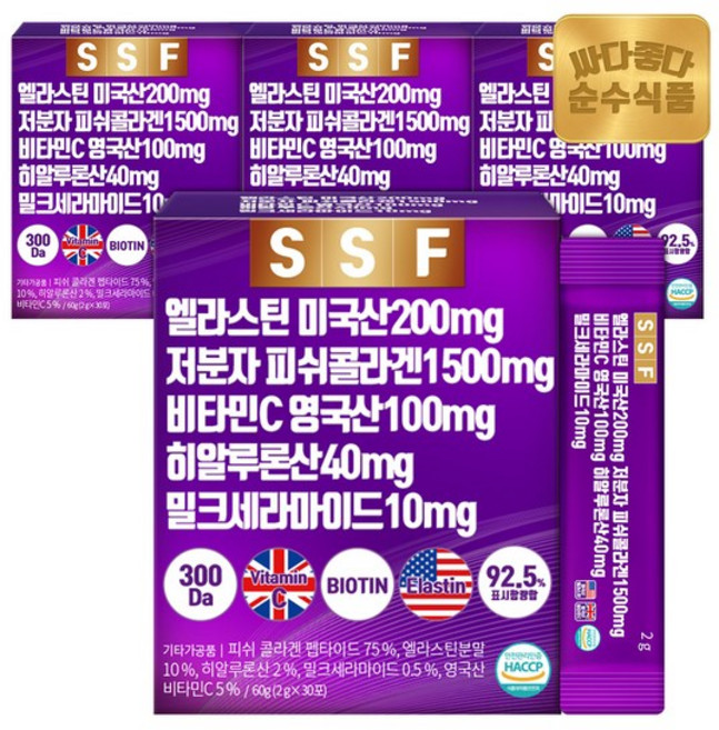 순수식품 엘라스틴 데스모신 저분자 피쉬 콜라겐 히알루론산 밀크세라마이드, 60g, 4개