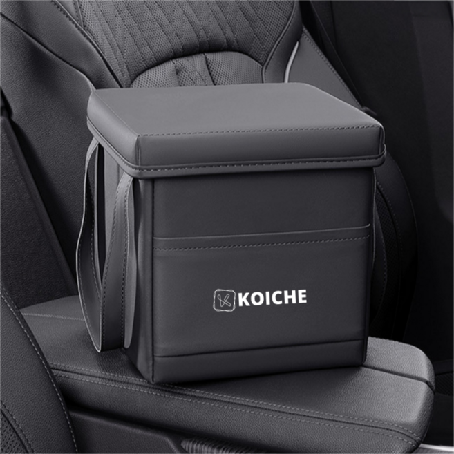 코이체 차량용 뚜껑형 쓰레기통 냄새차단 접이식 휴지통, 1개, 블랙