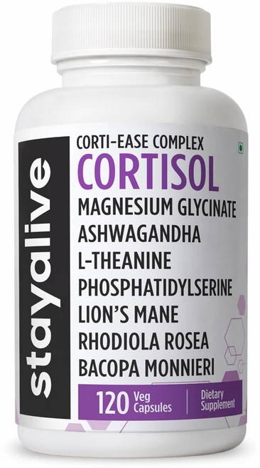 Stayalive 코르티솔 매니저 L-테아닌 아쉬와간다 글리신 마그네슘 포스파티딜세린 120 베그 캡슐로 15-in-1 복합체 보충, 1개, 120정 - 쿠팡