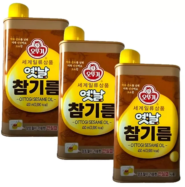 Best 가공조미료 - 옛날 참기름 3개, 오뚜기, 450ml, 1개