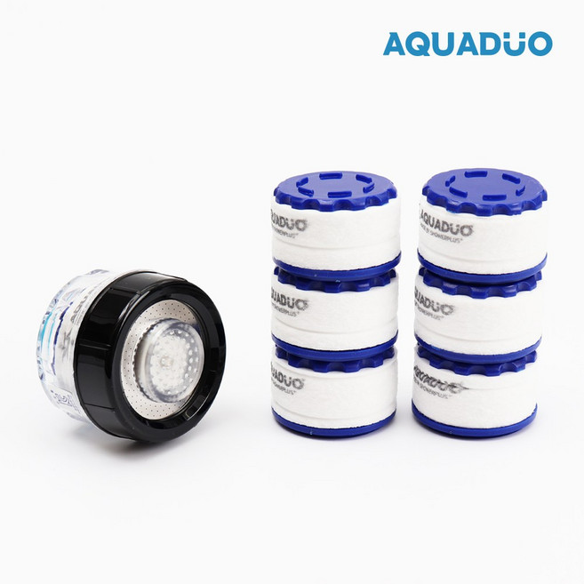 아쿠아듀오 SF-2000LED 세면대필터 수전용 정수헤드+녹물필터 6ea, 블랙