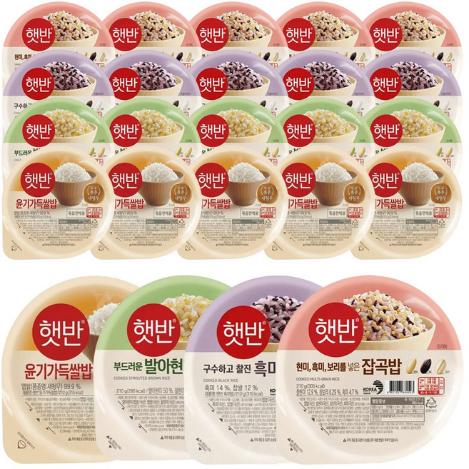 CJ 햇반 210g 혼합 24개 (윤기가득쌀밥+발아현미밥+흑미밥+잡곡밥 각 6개), 1박스, 5.04kg